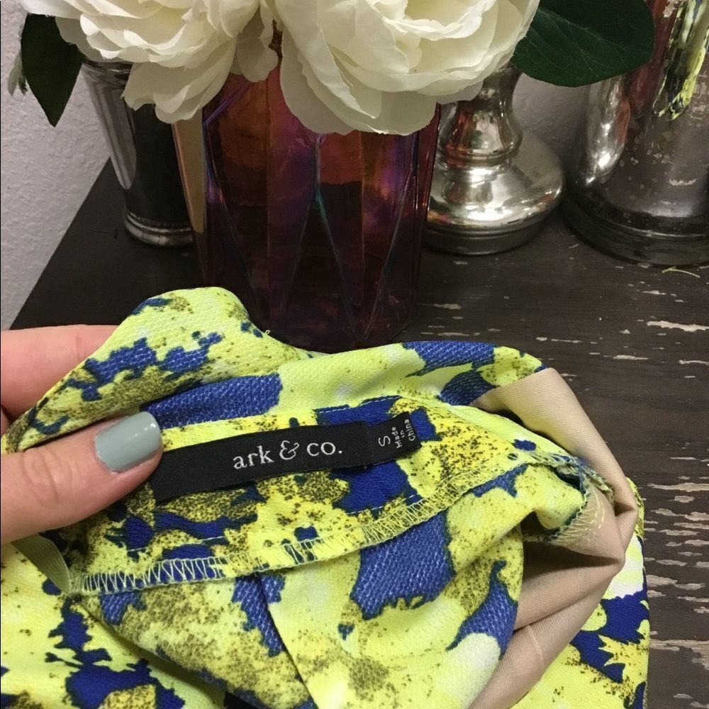 Ark & Co.-Royal Blue and Neon Yellow Floral Romper - Picture 3 of 3